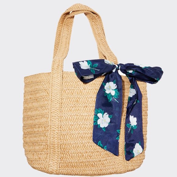 DRAPER JAMES Everyday Straw Tote with Magnolia Scarf - Picture 1 of 3